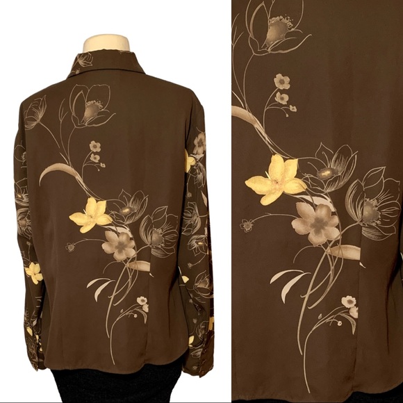 Vintage 1970's Brown Floral Blouse - Picture 2 of 12